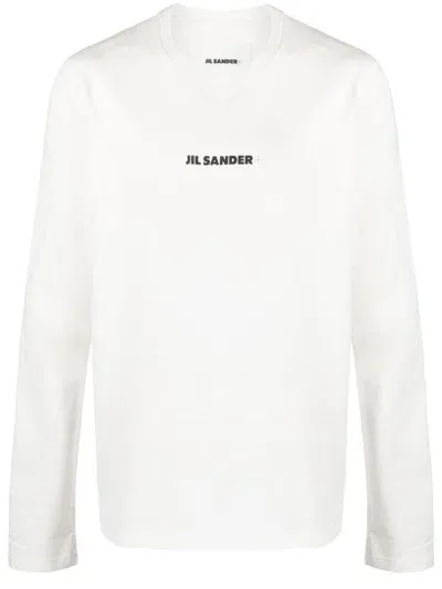 Jil Sander Long-sleeve Logo T-shirt In Bianco