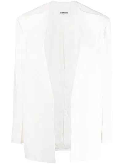 Jil Sander Wide-lapel Collarless Blazer In White