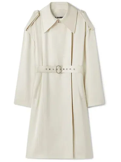 Jil Sander Belted Silk Twill Trench Coat In Ivory