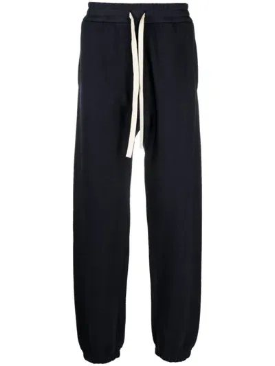 Jil Sander Drawstring Cotton Track Pants In Blue