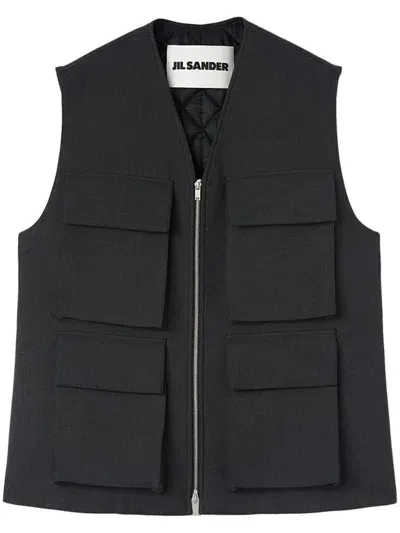 Jil Sander Twill Vest In Black