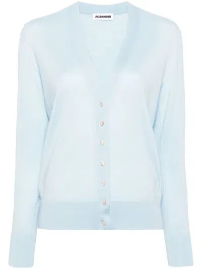 Jil Sander V-neck Fine-knit Cardigan In Blue