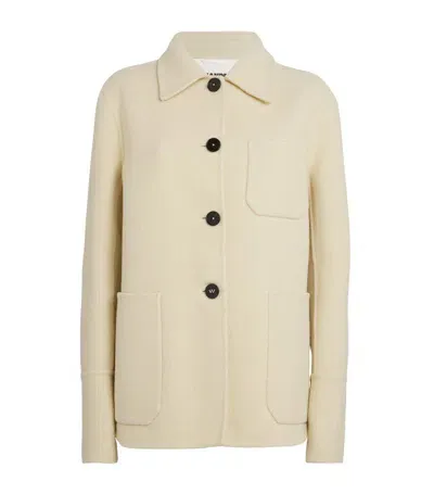 Jil Sander Double Face Wool Felt Shirt Jacket In Pearl