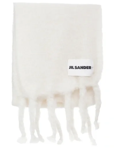 Jil Sander White Knit Mohair Scarf