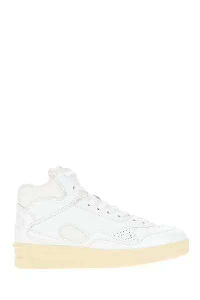 Jil Sander White Leather And Mesh Sneakers In 100