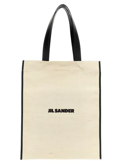 Jil Sander Logo Printed Medium Shopping Bag In White