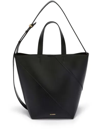 Jil Sander Small Vertigo Leather Tote Bag In Black