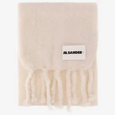 Jil Sander Wool Blend Scarf With Logo In Neutral