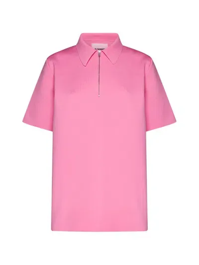 Jil Sander Zip Detailed Straight Hem Polo Top In Pink