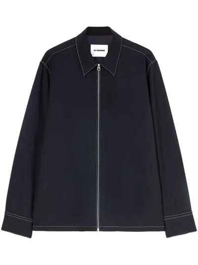 Jil Sander Zip-up Shirt Jacket In Blue