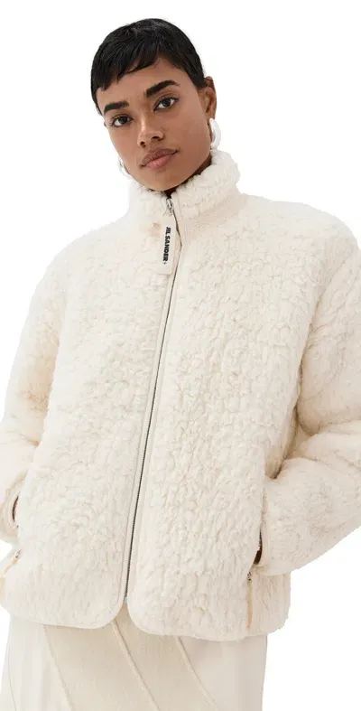 Jil Sander Cotton Teddy Zip Jacket In Eggshell