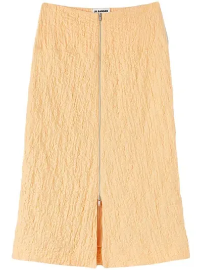 Jil Sander Textured-finish Zip-up Midi Skirt In Pink