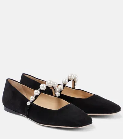 Jimmy Choo Ade Embellished Suede Ballet Flats In Black