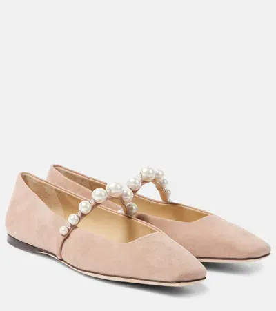 Jimmy Choo Ade Embellished Suede Ballet Flats In Pink