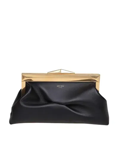 Jimmy Choo Soft Leather Clutch In Black/gold