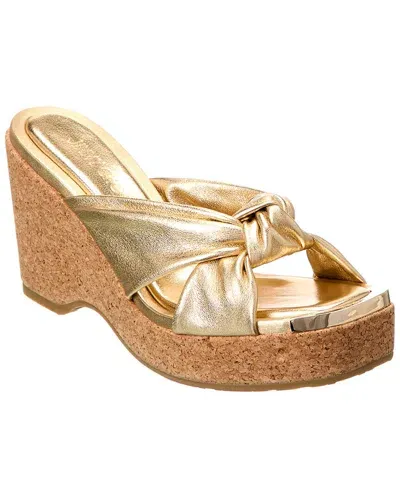 Jimmy Choo Avenue Metallic Leather Wedge Sandals In Gold