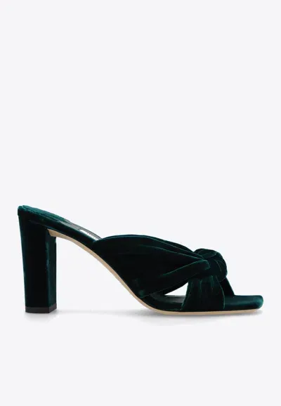 Jimmy Choo Avenue 85mm Velvet Mules In Green