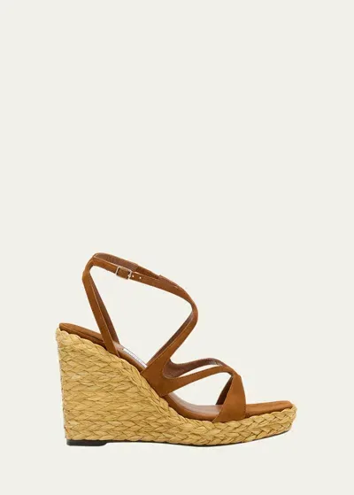 Jimmy Choo Ayla Suede Wedge Espadrille Sandals In Tan