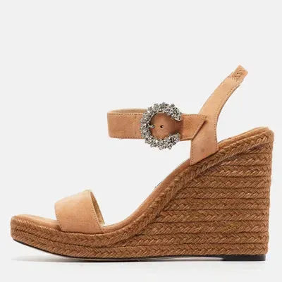 Pre-owned Jimmy Choo Beige Suede Maribelle Wedge Sandals Size 39