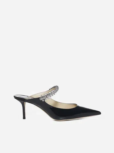 Jimmy Choo Bing 65 Embellished Patent Leather Mules In Black