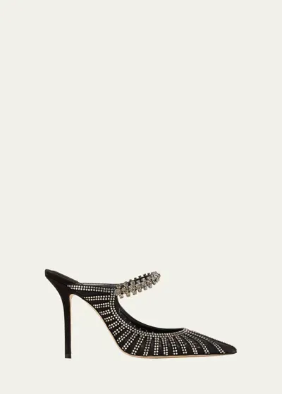 Jimmy Choo Bing Mesh Crystal-strap Mule Pumps In Blacksmoke Mix