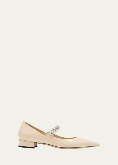 Jimmy Choo Bing Patent Crystal-strap Ballerina Flats In Neutrals