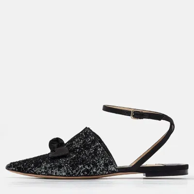 Pre-owned Jimmy Choo Black Fabric And Glitter Bow Mules Size 38