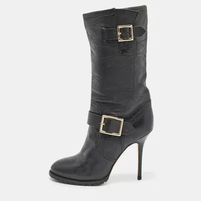 Pre-owned Jimmy Choo Black Leather Ankle Boots Size 38.5