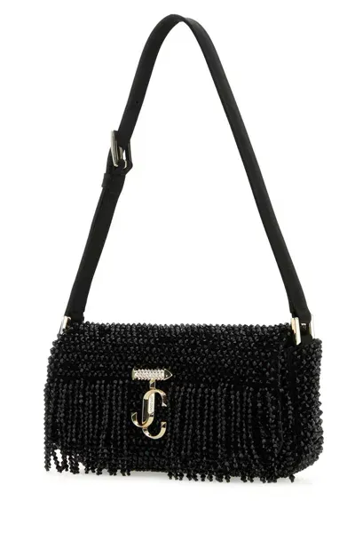 Jimmy Choo Black Satin Mini Avenue Shoulder Bag In Blacklightgold