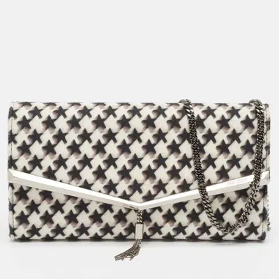 Pre-owned Jimmy Choo Black/white Star Print Wool Elish Chain Clutch