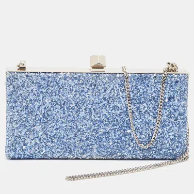 Pre-owned Jimmy Choo Blue Glitter Celeste Chain Clutch