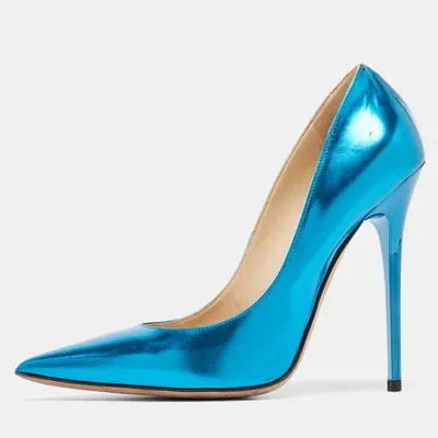 Pre-owned Jimmy Choo Blue Patent Romy Pointed Toe Pumps Size 38