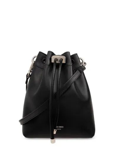 Jimmy Choo Bon Bon Metallic Leather Mini Bucket Bag In Black