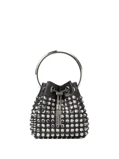 Jimmy Choo Bon Bon Mini Bucket Bag In Black/smoke/darkslvr