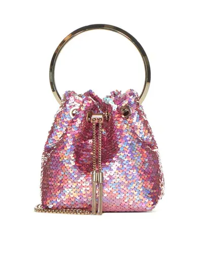 Jimmy Choo Bon Bon Seqin Embellished Bucket Bag In Pink