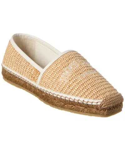 Jimmy Choo Brie Raffia Embroidered Logo Espadrilles In Beige