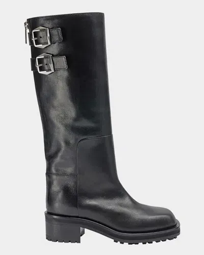 Jimmy Choo Brooklyn Tall Leather Moto Boots In Black