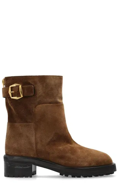 Jimmy Choo Buckle Detailed Round Toe Ankle Boots In Kaffee Braun