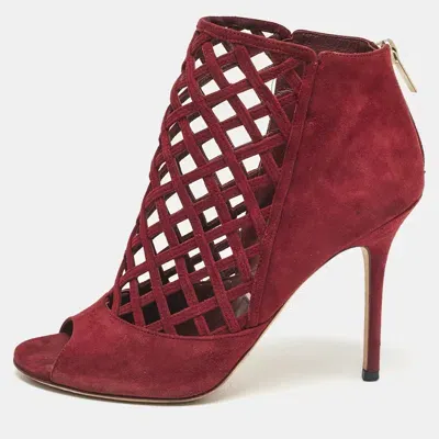 Pre-owned Jimmy Choo Burgundy Suede Ankle Length Boots Size 39