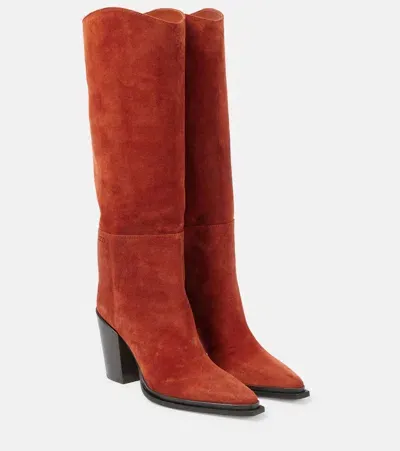 Jimmy Choo Cece 80 Suede Knee-high Boots In Rot