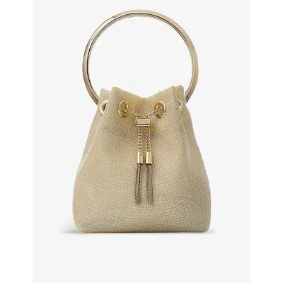 Jimmy Choo Bon Bon Metallic-mesh Top-handle Bag In Champagne