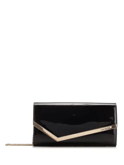 Jimmy Choo Emmie Patent Leather Clutch In Black Light Gold