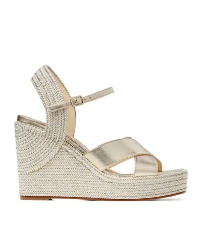 Jimmy Choo Dellena 100 Leather Wedge Sandals In Gold