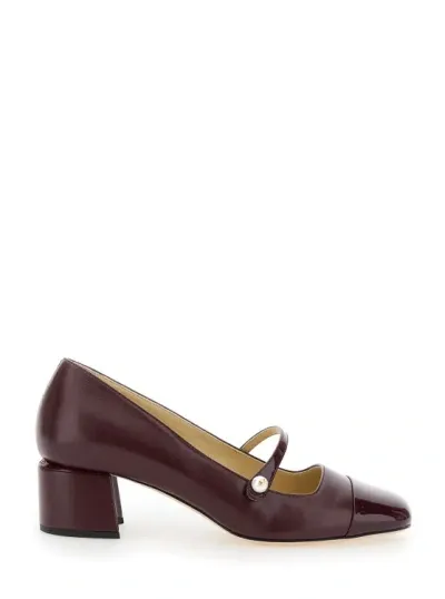 Jimmy Choo Elisa 45 Bordeuax Pumps With Pearl Detail In Patent Leather Woman In Burgundy