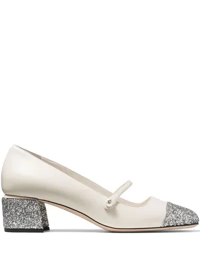 Jimmy Choo Elisa 45 Glittered Leather Pumps In Grey