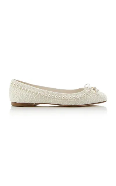 Jimmy Choo Elme Embellished Satin Ballet Flats In White