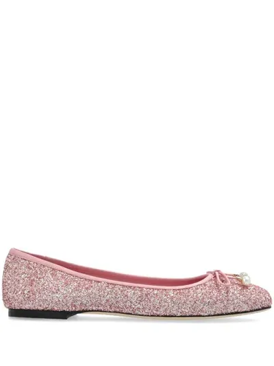 Jimmy Choo Elme Glittered Ballerina Shoes In Pink