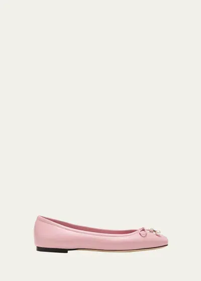 Jimmy Choo Elme Leather Bow Ballerina Flats In Rose