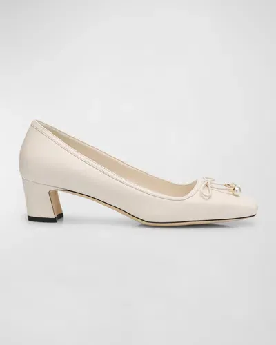 Jimmy Choo Elme Leather Bow Ballerina Pumps In Neutral