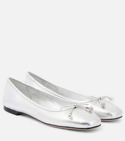 Jimmy Choo Elme Metallic Ballerina Shoes In Silver